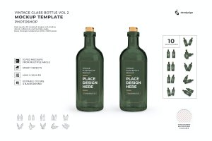 复古玻璃瓶包装标签设计样机模板合集v2 Vintage Glass Bottle Mockup Template Set Vol 2
