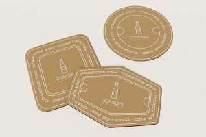 3个不同形状的杯垫Logo设计样机模板素材 Three Coaster Mockup