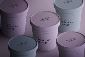 等距圆形罐子冰淇淋杯包装设计样机素材 Isometric Round Jar Mockup