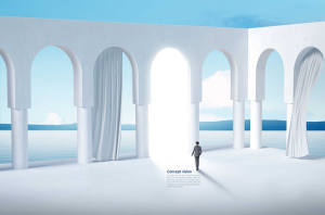 石柱拱门未来空间概念海报设计韩国素材