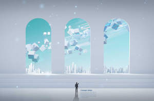 几何方块拱门空间概念海报设计韩国素材