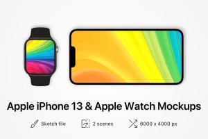 苹果iPhone 13和Apple Watch 7响应式设备样机 The Apple iPhone 13 & Apple Watch 7 – 2 mockups