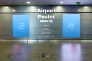 机场广告牌海报样机素材 Airport Billboard Poster Mockup