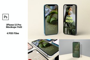 UI效果图展示iPhone12 Pro手机样机模板v2 iPhone 12 Pro Mockups Vol2