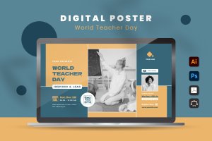 教师节推广Banner海报设计模板 World Teacher Day Digital Poster