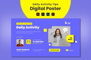 日常生活小贴士Banner海报设计模板 Daily Activity Tips Digital Poster