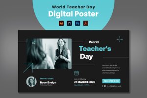 教师节日活动Banner海报设计模板 World Teacher Day Digital Poster