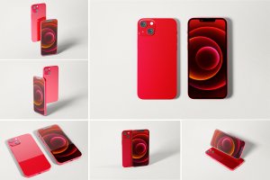红色iPhone13手机样机模板 Red iPhone 13 Mockup