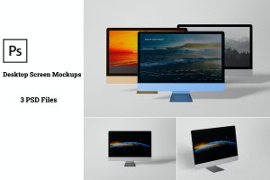 苹果台式iMac电脑屏幕样机模板 Desktop Screen Mockups