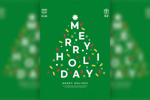 绿色圣诞树形状圣诞活动海报设计韩国素材[PSD]