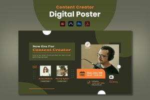 内容创作者Banner海报设计模板 Content Creator Digital Poster