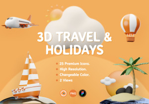小咖下午茶：旅行假期主题3D对象和图标