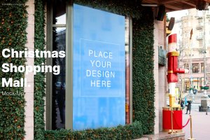圣诞购物中心促销广告Banner样机 Christmas Shopping Mall Promotion Banner Mockup