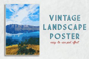 复古绘画插画海报效果模板 Vintage Landscape Poster Template