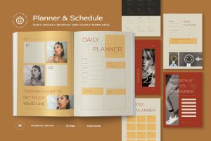 学年度期刊和计划表杂志模板 Aesthetic Yearly Journal and Planner Schedule