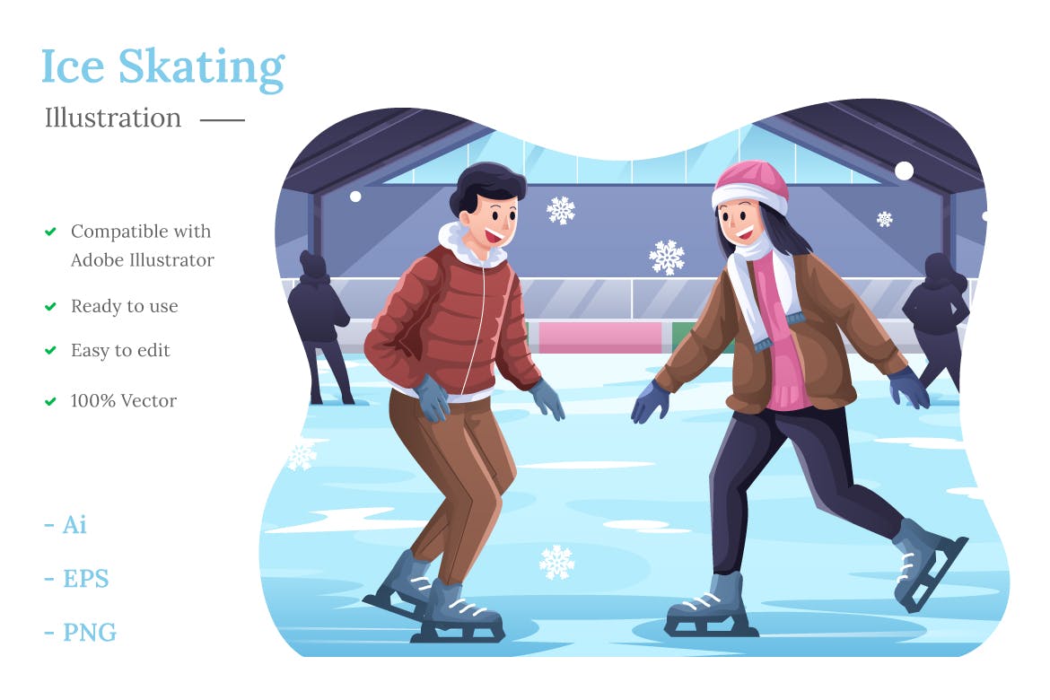 滑冰卡通人物矢量插画 Ice Skating Illustration – 设计小咖