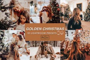 10个圣诞照片金色滤镜LR预设模板 10 Golden Christmas Desktop & Mobile Presets