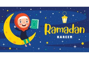 斋月月亮人物手绘插画 Hand Drawn Illustration For Ramadan Kareem And Isl