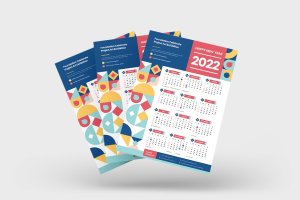 彩色几何年份日历海报传单设计模板 Colorful Geometry Calendar 2022 Flyer –  Poster