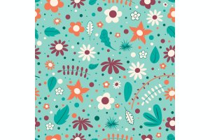 彩色花卉无缝图案设计素材 Seamless Pattern Design With  Colorful Flowers