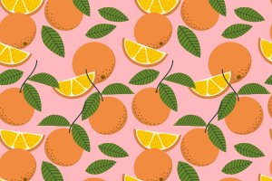 鲜橙水果无缝图案 Fresh Oranges Seamless Pattern