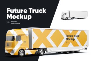 梅赛德斯未来卡车车身广告设计样机 Future Truck Mockup