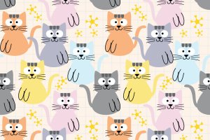 彩色猫咪无缝图案 Colorful Cats Seamless Pattern
