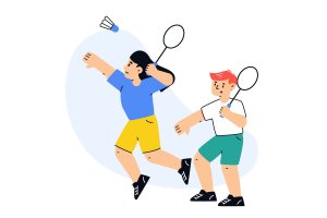 羽毛球运动概念插画 Illustration Hobby Concept; Badminton