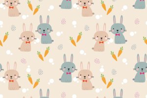 可爱的兔子和胡萝卜无缝图案 Cute Bunny and Carrot Seamless Pattern