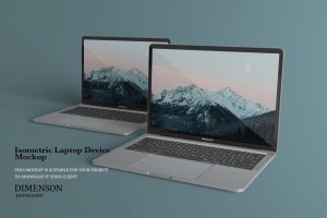等距笔记本电脑设备样机模板 Isometric Laptop Device – Mockup
