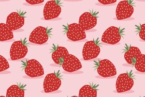 红色草莓水果无缝图案 Red Strawberries Seamless Pattern
