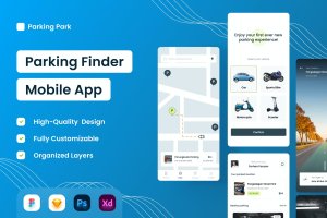车位查找App UI设计模板 Parking Finder Mobile App – UI Design