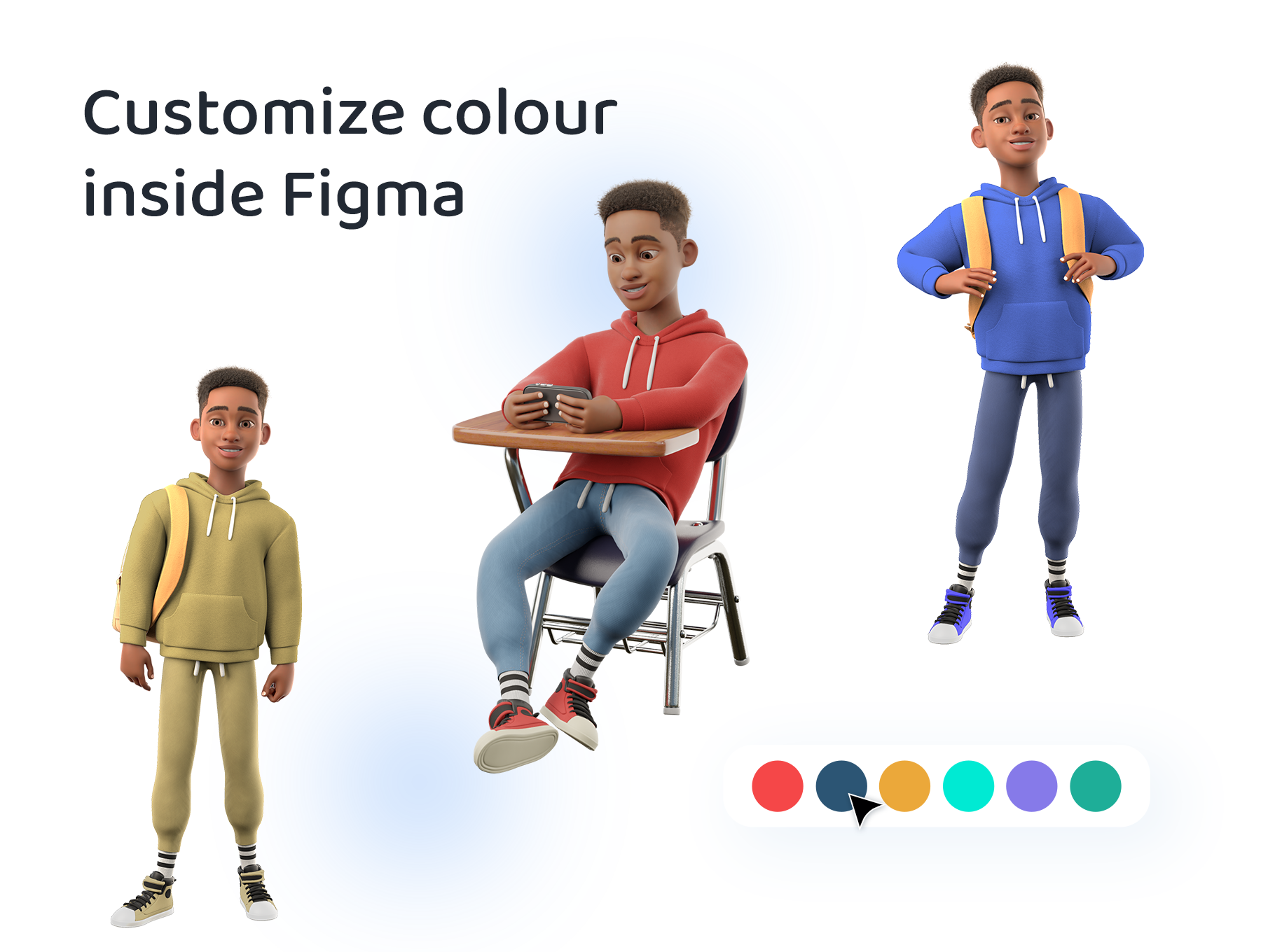 3D学生人物角色Figma UI套件