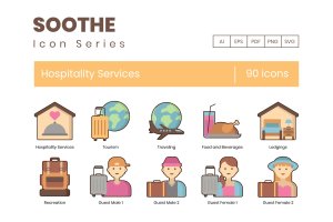 90枚Soothe 系列酒店接待服务图标素材 90 Hospitality Services Icons – Soothe Series