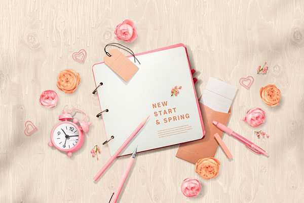 粉色用品元素春天主题海报设计韩国素材[psd]