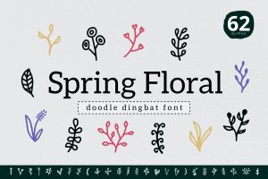 春天花卉涂鸦装饰字体素材 Spring Floral Dingbat
