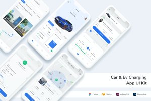 汽车和Ev充电App手机应用程序UI设计套件 Car & Ev Charging App UI Kit