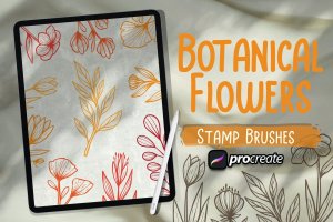 植物花卉印章Procreate笔刷素材 Botanical Floral Brush Stamp Procreate