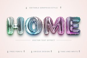 全息气球矢量文字效果字体样式 Bubble Holo – Editable Text Effect, Font Style