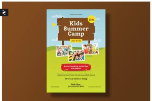 儿童夏令营活动海报传单设计模板 Kids Summer Camp Flyer Template