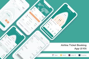 机票预订主题手机App UI界面设计套件 Airline Ticket Booking App UI Kit