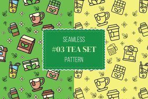 茶具无缝图案背景套装 #03 tea seamless pattern set