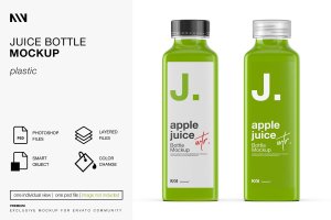 青苹果果汁瓶标签包装设计样机素材 Juice Bottle Mockup