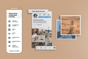 INS社交媒体照片展示样机素材 Clean Social Media Pack Mockup