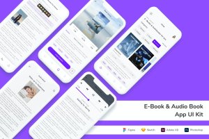 电子书和有声书主题手机App UI界面设计套件 E-Book & Audio Book App UI Kit
