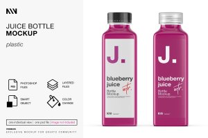 蓝莓果汁饮料瓶标签包装设计样机素材 Juice Bottle Mockup