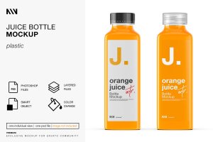橙子果汁瓶标签包装设计样机素材 Juice Bottle Mockup