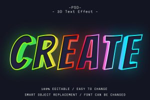 3D彩色发光文字效果 3D  Colorful Glowing  Text Effect Photoshop