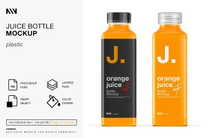 香橙果汁瓶标签包装设计样机素材 Juice Bottle Mockup