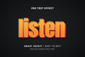 3D可编辑ps文本效果 3D Listen Editable Text Effect
